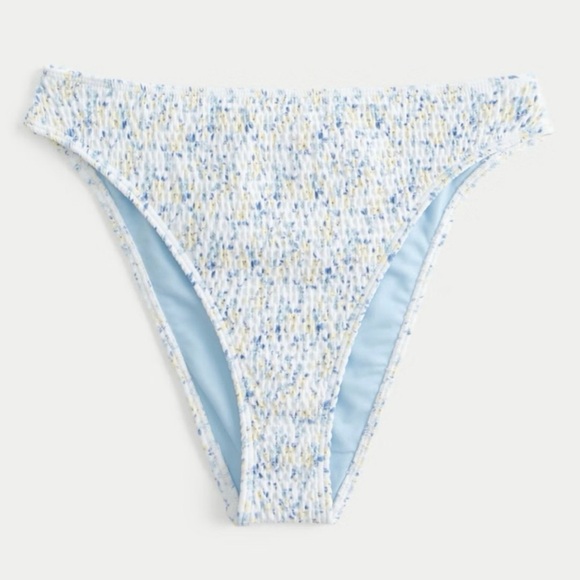 Hollister Curvy High-Leg Smocked Cheeky Bikini Bottom White Blue Floral Large L - Picture 1 of 1